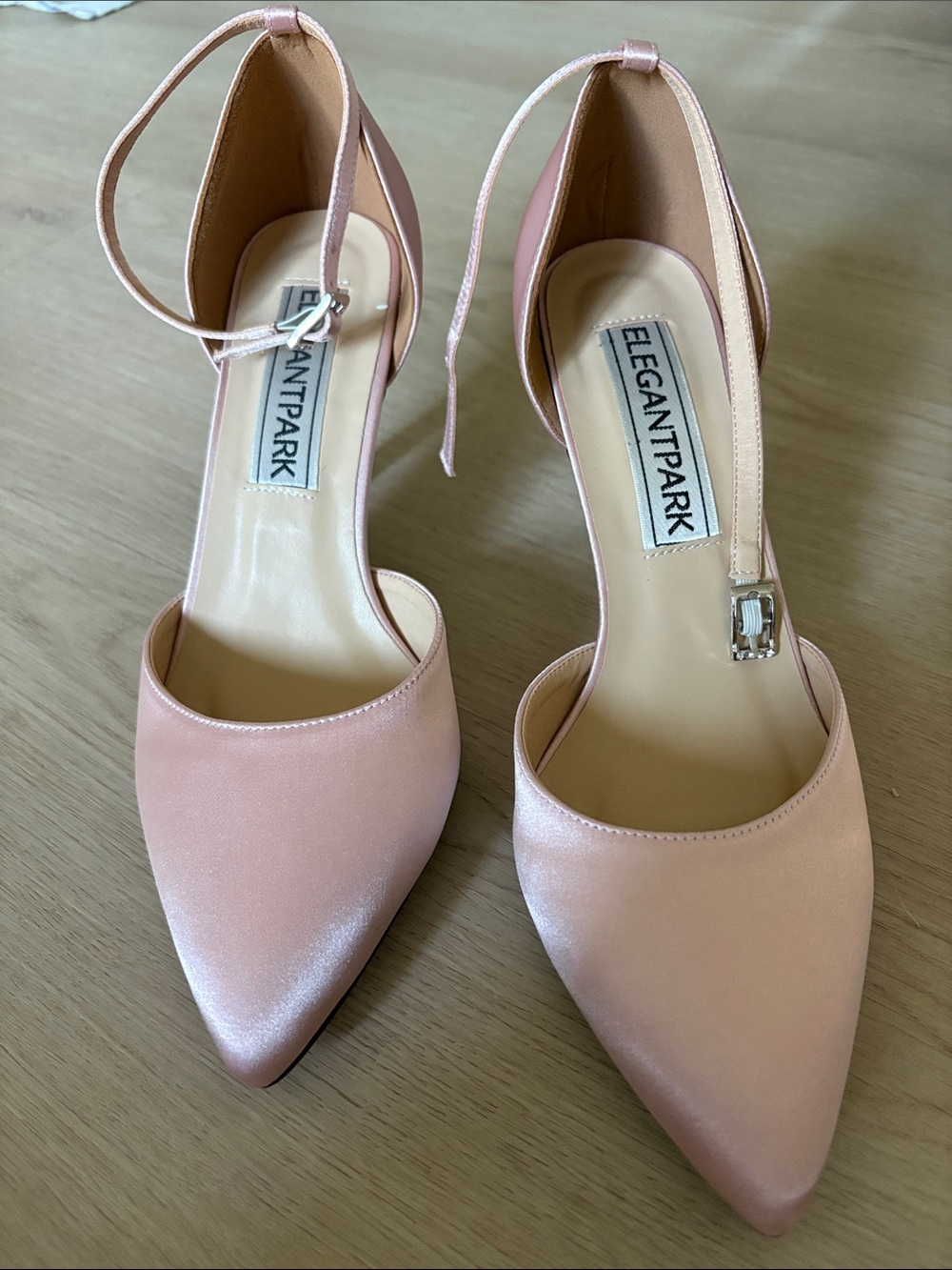 ElegantPark Women's Blush Satin Pointed-Toe Ankle-Strap Heels NWOT
